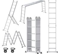 UISEBRT 6 en 1 Echelle polyvalente Echelle articulée en aluminium Echelle pliante 550cm Echelle multifonctionnelle Echelle en aluminium Avec plateforme Jusqu'à 150KG 4 X 5 marches Argent