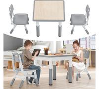 UISEBRT 60x60 cm Table pour enfants avec 2 chaises, réglable en hauteur, plastique gris Set de table pour enfants, ensemble de table et de chaises pour enfants