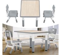 UISEBRT 80x60 cm Table pour enfants avec 2 chaises, réglable en hauteur, plastique gris Set de table pour enfants, ensemble de table et de chaises pour enfants