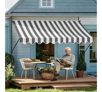 UISEBRT - Auvent de balcon à serrage 200 cm de large - Auvent avec manivelle réglable en hauteur sans perçage, protection UV, protection solaire, résistant aux intempéries (200 x 120 cm, Gris-Blanc)