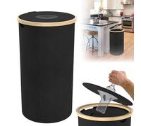 UISEBRT Boîte de collecte de bouteilles consignées avec couvercle et sac de transport, conteneur recy n tissu Oxford et bambou, pour les produits vides et le verre usagé, capacité de 100 l, noir