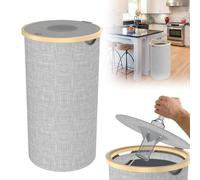 UISEBRT Boîte de collecte de bouteilles consignées avec couvercle et sac de transport, conteneur recy n tissu Oxford et bambou, pour les produits vides et le verre usagé, capacité de 100 l, gris