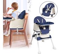 UISEBRT Chaise haute pour enfant Réglable en hauteur avec 4 roulettes et tablette triple, Chaise bébé multifonctionnelle avec languette de traction, Chaise haute combinée pour bébé, Bleu