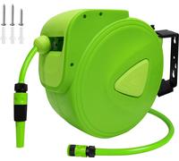 UISEBRT Enrouleur de tuyau Enrouleur de tuyau de jardin Automatique 30m 3/4" Raccord 180° Enroulement automatique Vert