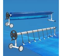 UISEBRT Enrouleur mobile de film de piscine de 3 m à 5,70 m pour bâche de piscine, dispositif d'enroulement de film de piscine avec bandes de fixation et roues, système d'enroulement pour bâches