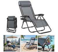 UISEBRT Gris clair Chaise longue pliante, chaise de plage, chaise de relaxation pour le camping et le jardin, max. 120kg, avec coussin, chaise pliante pour le soleil et la détente, idéale pour la terr