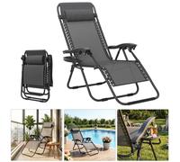 UISEBRT Gris foncé Chaise longue pliante, chaise de plage, chaise de relaxation pour le camping et le jardin, max. 120kg, avec coussin, chaise pliante pour le soleil et la détente, idéale pour la terr