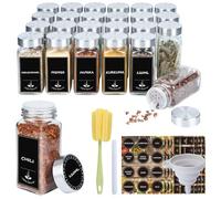 UISEBRT Lot de 24 pots à épices carrés en verre avec étiquettes - 120 ml - Boîtes à épices hermétiques avec saupoudreur - Entonnoir (couvercle en acier inoxydable)