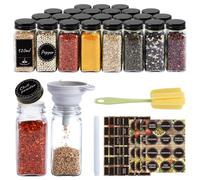 UISEBRT Lot de pots à épices carrés 12/24 pots à épices avec étiquettes Spice Jars Bocaux à épices en verre 120ML Conservation d'épices hermétique avec insert à saupoudrer, entonnoir (Noir-24)