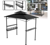 UISEBRT Pavillon de barbecue avec toit noir - double toit, étagères & accessoires, imperméable & robuste, pavillon BBQ 244x153x250 cm pour l'extérieur