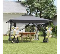 UISEBRT Pavillon pop-up anthracite 4 x 4 m, pavillon pliable à montage rapide à l'aide d'un seul bouton, double toit et aération, moustiquaire, imperméable et protection UV, avec panneaux latéraux, sa