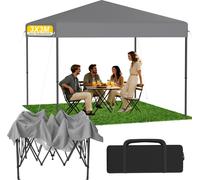 UISEBRT Pavillon pop-up argenté 3 x 3 m, pavillon pliable à montage rapide à l'aide d'un seul bouton, imperméable et protection UV, sans panneaux latéraux, sac et piquets inclus