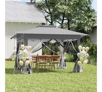 UISEBRT Pavillon pop-up argenté 4 x 4 m, pavillon pliable à montage rapide à un seul bouton, double toit et aération, moustiquaire, imperméable et protection UV, avec panneaux latéraux, sac inclus
