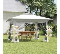 UISEBRT Pavillon pop-up blanc 4 x 4 m, pavillon pliable à montage rapide à l'aide d'un seul bouton, double toit et aération, moustiquaire, imperméable et protection UV, avec panneaux latéraux, sac inc