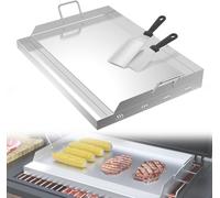 UISEBRT Plaque de cuisson plancha en acier inoxydable 54x41cm avec poignées - 2mm d'épaisseur, résistant à la chaleur & inoxydable - Pour grillades au gaz et au charbon de bois, spatule & racloir incl