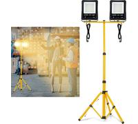 UISEBRT Projecteur de chantier à LED 2*100W blanc chaud avec trépied Projecteur à LED IP66 pour l'intérieur extérieur chantier