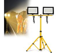 UISEBRT Projecteur de chantier LED Lampe de travail 2*200W 16000LM blanc chaud LED Floodlight incl. trépied et câble 3M Projecteur de travail IP66