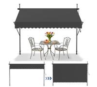 UISEBRT Rideau de soleil à bras avec manivelle, 250 x 120 cm, protection pour balcon réglable, sans perçage, protection UV auvent pour fenêtres, terrasses, balcons ou jardins, gris foncé