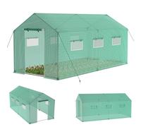 UISEBRT Serre en film plastique résistante à l'hiver avec fondation en acier - Fenêtre - Ancrage au sol - Tente à tomates - Tunnel en film pour jardin - Vert - 4,5 x 2 x 2 m