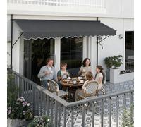 UISEBRT Store de balcon - 300 cm de large - Avec manivelle - Réglable en hauteur - Sans perçage - Protection UV - Protection solaire - Résistant aux intempéries (300 x 120 cm, gris foncé)