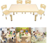 UISEBRT Table pour enfants avec 4 chaises Réglable en hauteur Groupe de tables pour enfants Couleur bois Enfants Set de table en plastique Meubles pour enfants Table Chaise Set de sièges