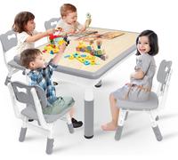 UISEBRT Table pour enfants avec 4 chaises Réglable en hauteur Groupe de tables pour enfants Gris Set de table pour enfants Meubles en plastique Table Chaise Set