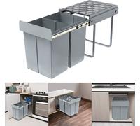 UISEBRT Trieuse de déchets encastrable Système de tri des déchets avec 2 collecteurs amovibles, 2x20L - rails télescopiques pour la cuisine, gris, 48x34x42 cm