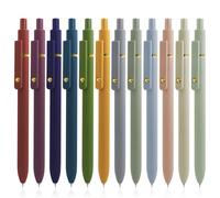 UIXJODO Lot de 12 stylos japonais premium à encre gel noire, avec pointe fine et lisse de 0,5 mm, grip en silicone, clip en métal et bille rétractable, tons clairs (Morandi) et foncés (Vintage)/doré