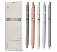 UIXJODO Lot de 5 stylos japonais premium à encre gel noire, avec pointe fine et lisse de 0,5 mm, grip en silicone, clip en métal et bille rétractable, tons clairs (Morandi)