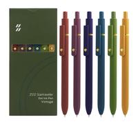 UIXJODO Lot de 6 stylos japonais premium à encre gel noire, avec pointe fine et lisse de 0,5 mm, grip en silicone, clip en métal et bille rétractable, tons foncés (Vintage)/doré
