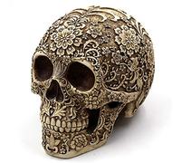 UJOY Sculpture créative tête de Mort et Fleurs 20,6 cm, Statue de Squelette, Décoration d'halloween d'intérieur crâne Humain Foyer,Faux Crane Anatomique Humain Crane réaliste en résine