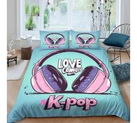 UJSDVNNJJ Headphones-Kpop-Style Housse de Couette Microfibre 3 pièces Imprimé en 3D Hypoallergique Vibrant-Graphic- Parure de Lit avec Fermeture Éclair Ultra Douce for Les Enfants Single（135x200cm）