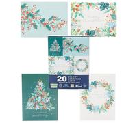 UK Greetings - Boîte de 20 cartes de Noël caritatives assorties en 4 motifs de feuillage d'hiver
