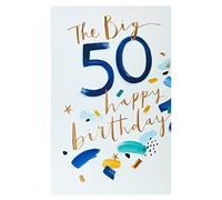UK Greetings Carte d'anniversaire 50 ans pour lui/ami - Motif coup de pinceau bleu