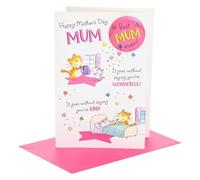 UK Greetings Carte de fête des mères pour maman | Carte pour maman, grand-mère, épouse | elle, filles, femmes | Motif chat et badge avec épingle | Avec enveloppe | 14,9 x 22,9 cm