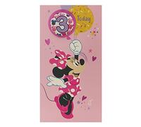 UK Greetings Disney Carte d'anniversaire 3 ans pour elle/fille avec enveloppe - Motif badge - avec Minnie Mouse, 121 mm x 229 mm