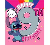 UK Greetings Disney Lilo & Stitch Carte de 9e anniversaire pour fille | Cadeau d'anniversaire | Pour elle, fille, femme | Motif Stitch | Avec enveloppe | 15,9 x 18,4 cm