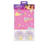 UK Greetings Disney Princess Multipack de 2 feuilles de papier cadeau et 2 étiquettes pour elle/fille - Rose et violet