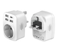 UK Plug Adapter, French Plug Adapter with 3USB A and 1USB C, Multifunction Travel Adapter 5 in 1 UK Plug to France for UK, Ireland, Singapore, Dubai, Type G