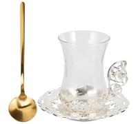 UKCOCO 1 Ensemble de Tasses à Thé et Café en Verre Résistant la Chaleur avec Soucoupe et Cuillère Design Élégant pour Maison Bureau et Restaurant Verre Transparent Résistant