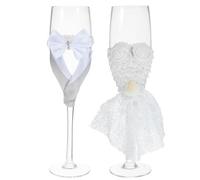 UKCOCO 1 Paire de Flûtes pour Fêtes et Célébrations de Mariage pour Mariés de Marié en Verre Tissu, Design Élégant
