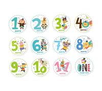 UKCOCO 12pièces Autocollants Mois Garçon Fille Avec Animaux Adorables Stickers Évolutifs Pour Suivre La Croissance Des Nourrissons Décor Photo Créatif
