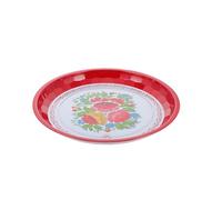 UKCOCO Assiette Décorative Ronde Émaillée Style Rétro 35 Cm Rouge pour Conservation des Aliments et Rangement la Cuisine, Plateau Vintage pour Cafés et Nouvel An