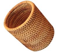 UKCOCO Boîte de Rangement Multi-usage en Rotin Tressé Main Style Cylindrique Chic pour Service à Thé et Porte-crayons pour Bureau et Maison