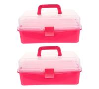 UKCOCO Boîte de Rangement Plastique Translucide Rouge, Mallette Portable Multifonctionnelle Légère, Facile à Nettoyer, Lot de 2 pour Outils Cosmétiques et Nail Art
