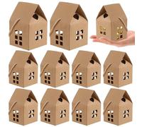 UKCOCO Boîtes Présents en Papier Marron Design Creux Créatif Lot de 10 de Petite Maison Poignée pour Bonbons et Noix Lors D'une Ambiance Festive