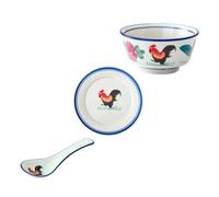 UKCOCO Bols en Céramique pour Repas Chauds ou Froids Ensemble de 3 Motif Coq, Bol Cuisine Élégant et Sûr Couleur Aléatoire pour Restaurant et Usage Quotidien