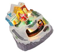 UKCOCO Chalet de Neige Animé Lumineux et Musical avec Train Rotatif | Plastique, Alimentation USB ou Piles, Câble Inclus, Base Stable, pour Centre de Table et Bureaux