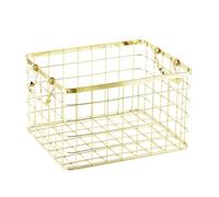 UKCOCO Fer Doré Panier de Rangement, Style Nordique, Petit Format | Structure Soudée Robuste, Fond Lesté, Poignées Latérales, pour Bureau et Plan de Travail, Usage Quotidien