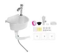 UKCOCO Mini Lavabo Mural en Plastique Blanc pour Appartement et Camping-car | Installation sans Perçage, Design D'angle Compact, Siphon Anti-odeurs, Style Minimaliste Contemporain